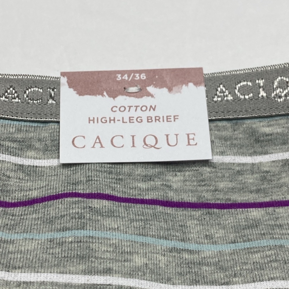 Gray purple floral stripe cotton high leg brief panty NWT Lane Bryant plus size - Picture 9 of 12